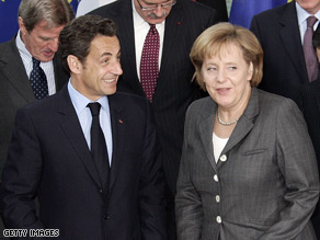 Nicolas Sarkozy with Germany's Angela Merkel at a meeting of the German-French council of ministers