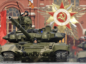 A Russian T-90 tank rolls through Red Square during 2008's Victory Day parade.