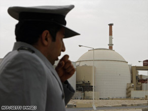 A security guard stands by the nuclear reactor at Iran's Bushehr power plant.