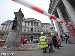 The Bank of England was expected to be the focus of protests Wednesday on the eve of the G-20 summit.