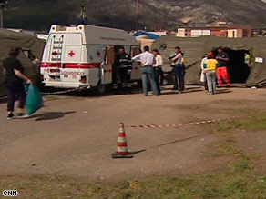 The field hospital where Eleonora Calesini was treated after her rescue.