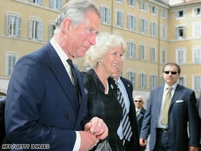 Prince Charles and Camilla arrive Monday at the Italian Parliament for a conference on the environment.