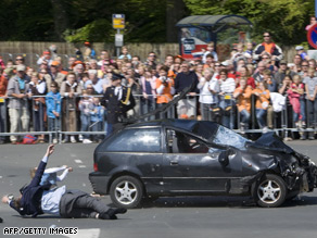 A car is pictured after crashing into the crowd waiting for the visit of the royal family in Apeldoorn.