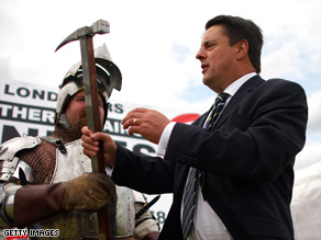 British National Party leader Nick Griffin, right, pictured in August last year at a party political event.