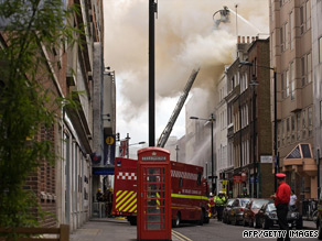 Streets in London were cordoned off while firefighters tackled the blaze.