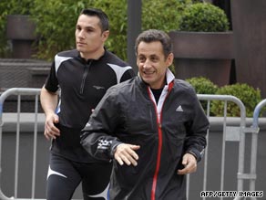 French President Nicolas Sarkozy is often seen jogging with bodyguards.