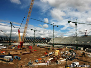 Work continues on the Olympic Stadium on May 15 in London, England.