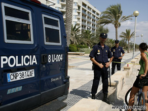 Police cordon off the route leading to the location of the latest blasts in Palma de Mallorca.