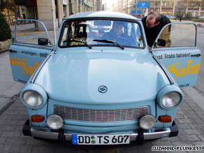 The old-style Trabi is a common sight in Germany where tourist operators use the car for local tours.
