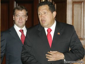 Venezuelan President Hugo Chavez, right, meets his Russian counterpart, Dmitry Medvedev, on Thursday.