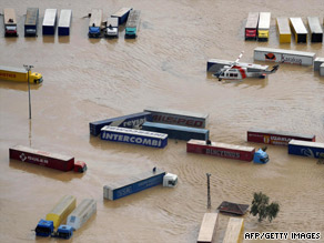 An aerial view shows flood-damaged vehicles in Istanbul.