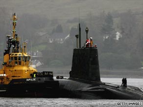 British submarine HMS Vengence returns to Faslane Submarine base on the river Clyde December 4, 2006