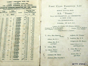 A list of first class passengers for the R.M.S. Titanic is one of the artifacts that remains after the sinking.