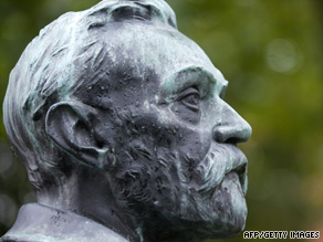 Alfred Nobel's statue in Stockholm. Nobel laid down who should nominate prizewinners in his will.