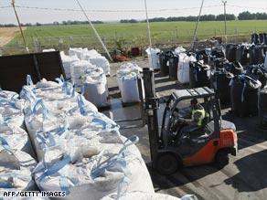 Israeli workers prepare humanitarian supplies to be delivered in Gaza on Tuesday.