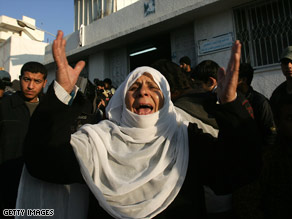 A relative of a Palestinian victim cries out outside a hospital in Gaza City on Monday.