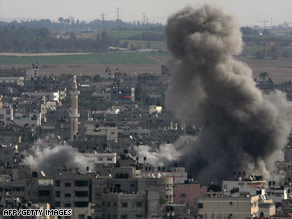 Smoke rises in Gaza City after an Israeli airstrike Thursday.