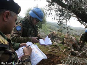 U.N. troops patrol the area in Lebanon believed to be the source of rockets fired into Israel.