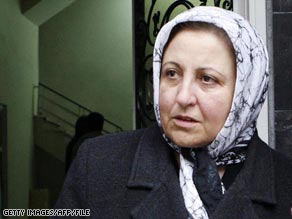 Nobel winner Shirin Ebadi in December leaving the building where arrested Jinous Sobhani used to work.