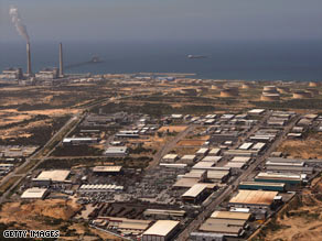 This aerial view shows the power station and industrial zone of Ashkelon, Israel, in March of 2008.