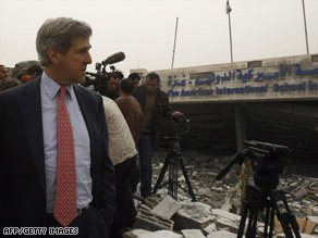 Sen. John Kerry tours Gaza's ruins with U.N. officials Thursday, the day he reportedly got a letter from Hamas.