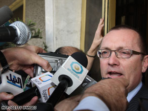 US envoy Jeffrey Feltman briefs reporters after meeting with the Syrian foreign minister in Damascus Saturday.