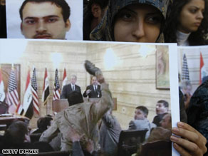 A Lebanese student in Beirut attends a December rally to support the shoe-throwing Iraqi journalist.