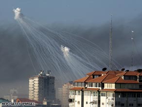 Human Rights Watch says Israel used white phosphorus shells over populated areas in Gaza.