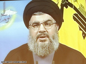 Hezbollah leader Hassan Nasrallah gives a televised address in January.