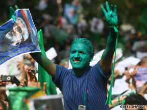 Supporters of Mir Hossein Moussavi at a rally Wednesday.