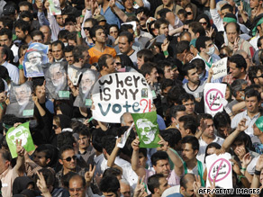 Iranians protest Sunday for Moussavi. He urged supporters Monday to demonstrate peacefully.