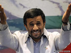 Mahmoud Ahmadinejad pictured at a rally held in Tehran Sunday to celebrate his re-election as Iranian president.