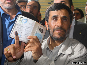 Incumbent Iranian President Mahmoud Ahmadinejad casts his vote in Tehran last week.