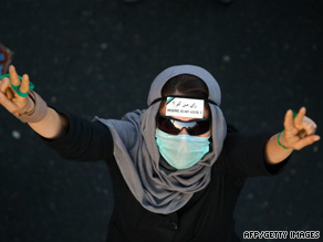 An Iranian protester rallies Wednesday. Even larger protests are expected Thursday. 