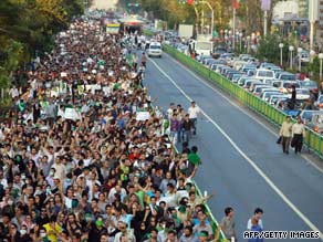 An Iranian protester rallies Wednesday. Even larger protests are expected Thursday.