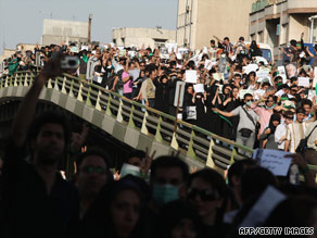 Moussovi supporters rally Wednesday in Tehran, Iran. Released by Fars News Agency of Iran.