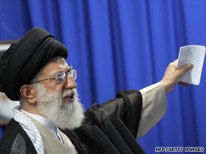 Ayatollah Ali Khamenei speaks to a crowd in Tehran during Friday prayers.