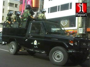 Security forces patrol the streets of Tehran on Monday.