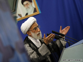 Ayatollah Ahmad Jannati speaks at Friday prayers in Tehran, saying some UK Embassy staff will be put on trial.