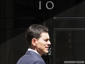 British Foreign Secretary David Miliband outside 10 Downing Street in London.