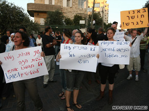 Left-wing Israeli activists protest against the eviction of Palestinians from their homes in east Jerusalem.