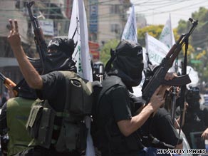 Palestinian militants from the al-Ahrar Brigades march during a rally in Gaza City in July.