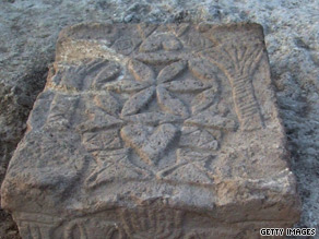 A large carved stone found during excavations of the recently uncovered synagogue.