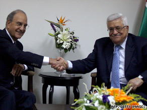 U.S. Mideast envoy George Mitchell, left, meets with Palestinian leader Mahmoud Abbas in the West Bank.