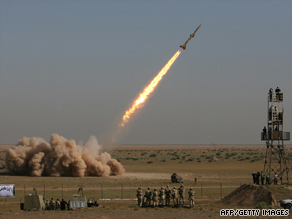 A short-range missile is test-launched during war games in Qom, Iran, south of Tehran, on Sunday.