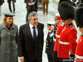 UK Prime Minister Gordon Brown and wife Sarah arrive for service marking end of combat operations in Iraq at St. Paul's Cathedral in London last week.