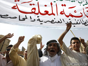 Iraqis demonstrate in Baghdad last week against plans for a closed election system.