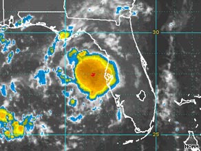 A sattelite image captured at 6:45 a.m. ET of a tropical depression that could hit Florida.
