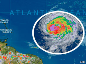 Hurricane Bill, in the Atlantic Ocean, had winds of 90 mph as of Monday evening.
