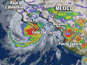 Jimena bears down Tuesday evening on Baja California, with the resort town of Cabo San Lucas in its path.